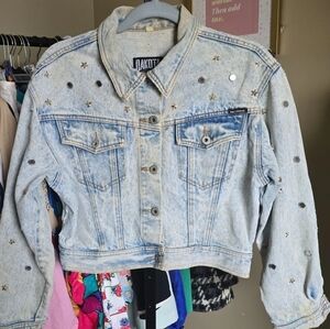80S Dakota Blue CROPPED & FINGLE BEADED DENIM JACKET
